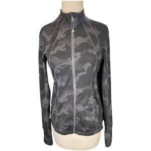 Yogalicious Luxe Black Camo Zip Jacket Medium Thumb Holes Athleisure Stretch